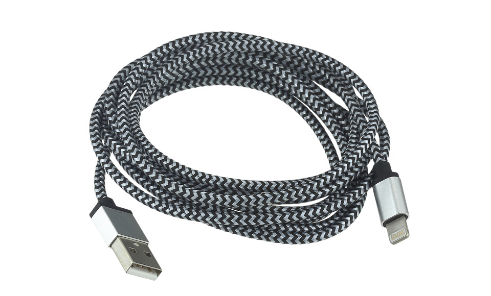 Cavo Tessuto METAL: Lightning > USB per Apple iPhone 5 5s 6 6s, 2 metri, BIANCO